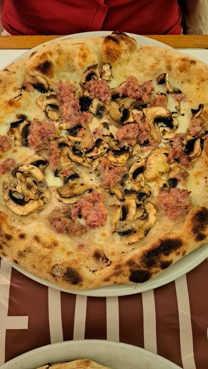 Pizza with Sausage and Mushrooms
