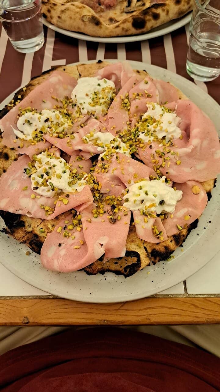 Pizza with Mortadella & Pistachio