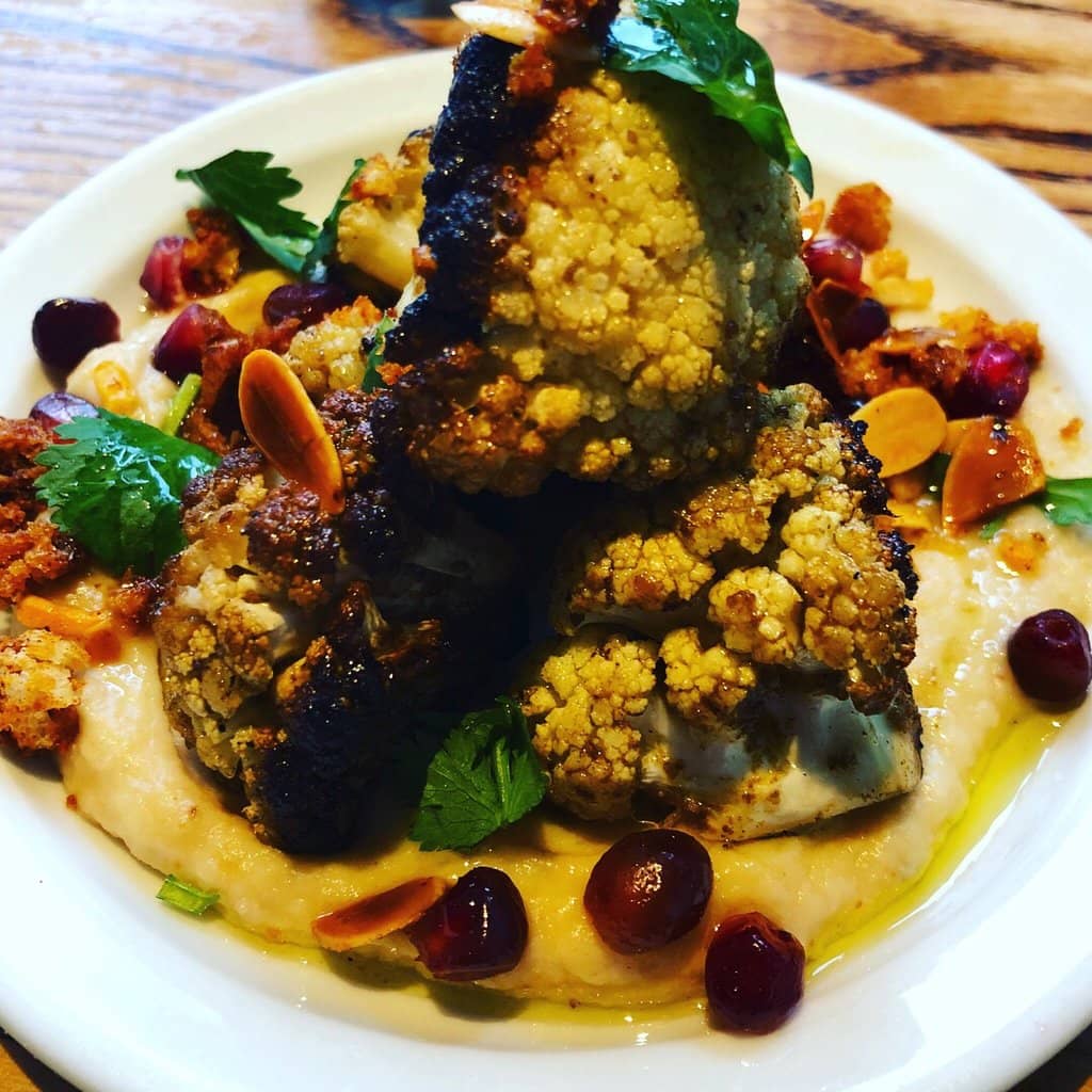 Charred Chispi, cauliflower purée, hazelnuts, brown butter