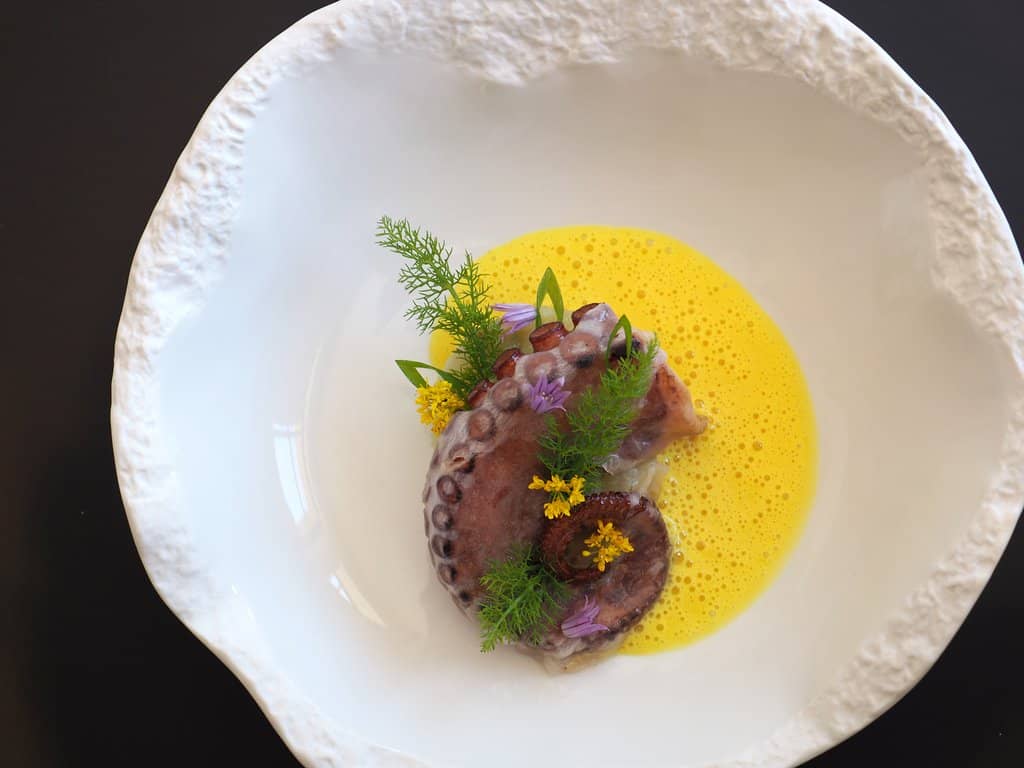 Poulpe fenouil et lard de Colonnata, sauce rouille