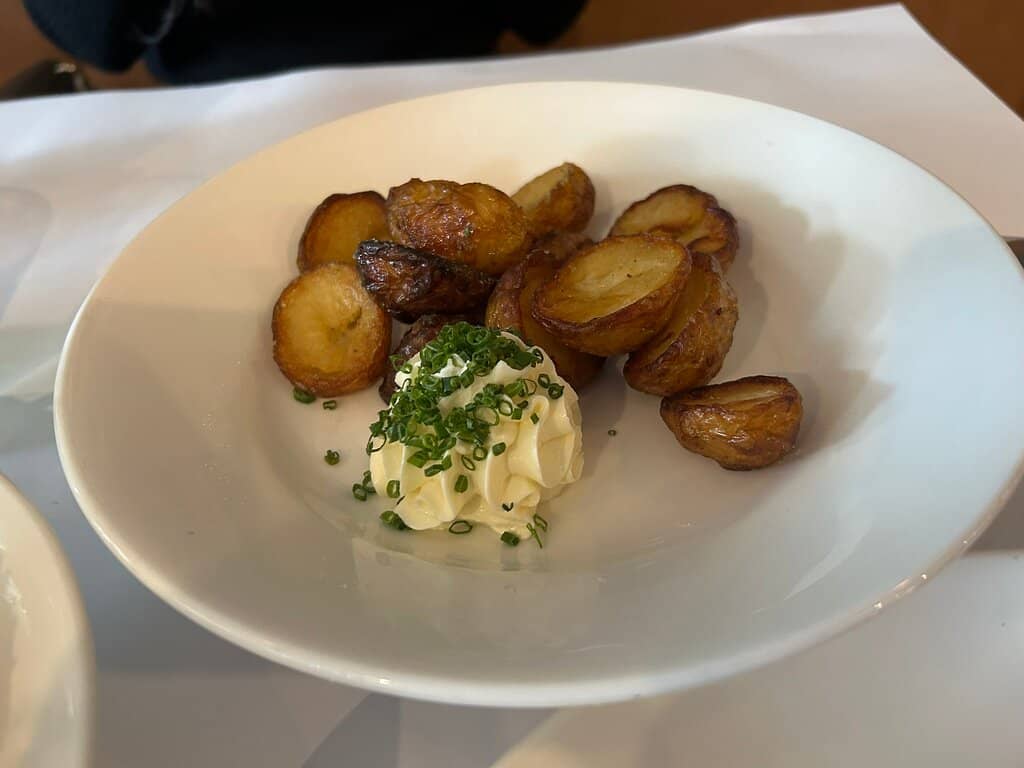 Potato dauphinoise, mustard sauce
