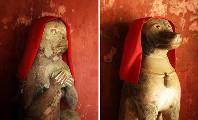 Dog and Monkey Statues