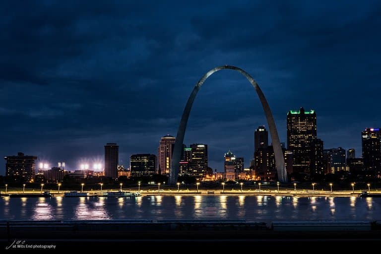 St. Louis Arch from Malcolm W. Martin Memorial Park at night.