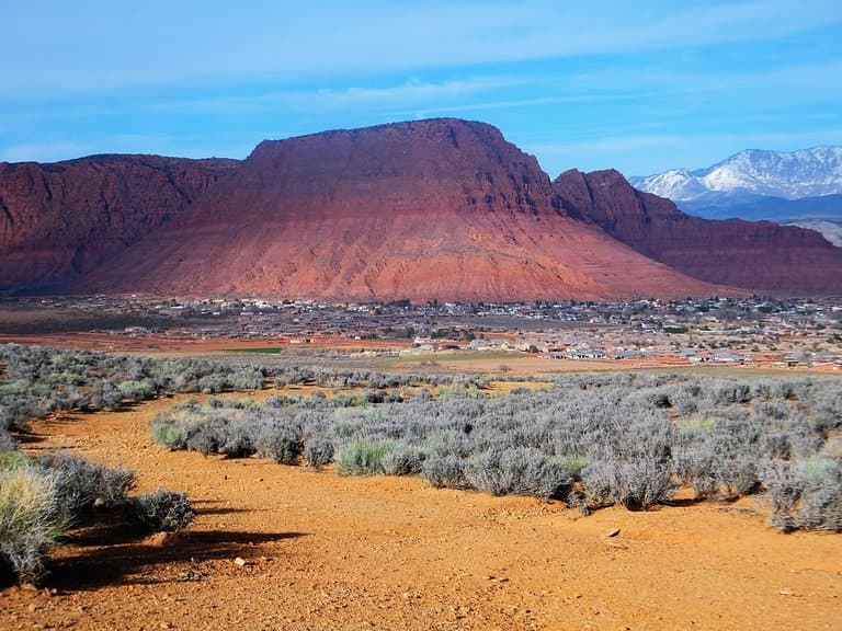 Stunning view of the community of Ivins and the snow capped mountains