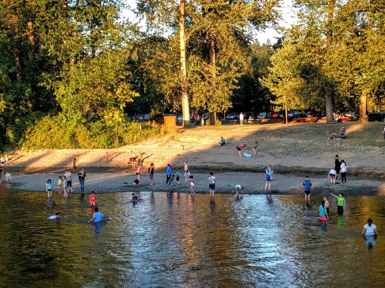 Summer time. Riverside beach at Isaac Evans Park.