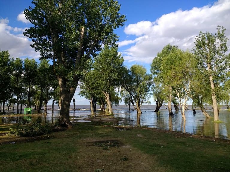 La costanera inundada en un día del río muy crecido