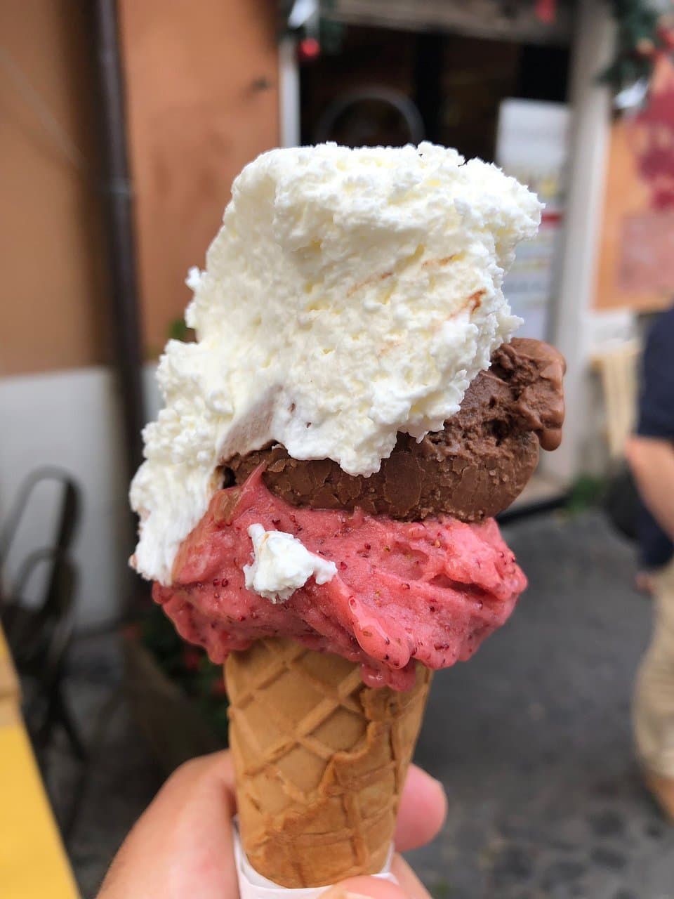 Wild strawberries, dark chocolate sorbet with whipped cream. Delicious!