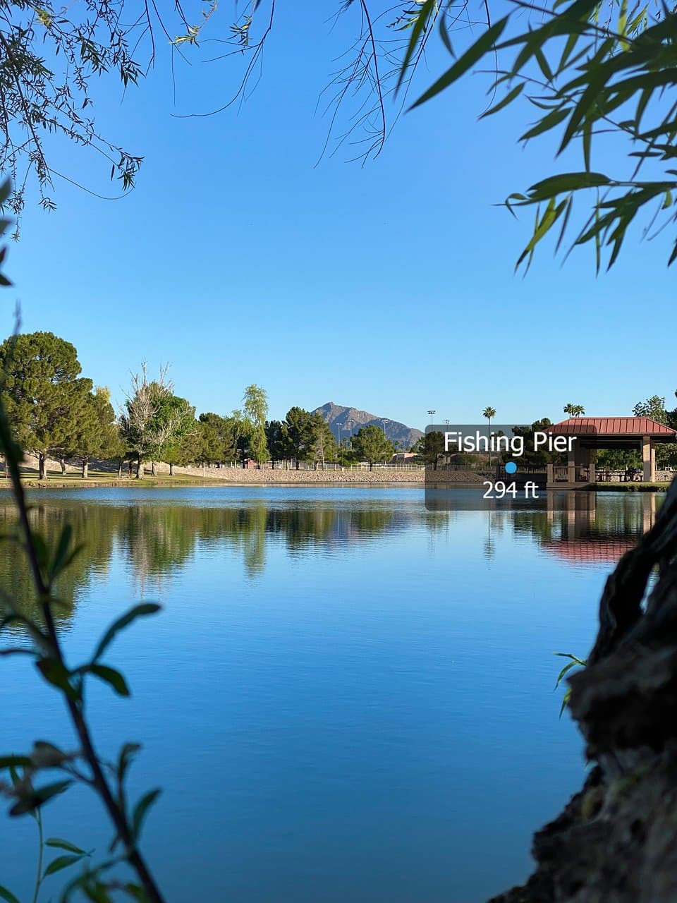 A view of Vista Del Camino Park's fishing pier with the app, Avem.