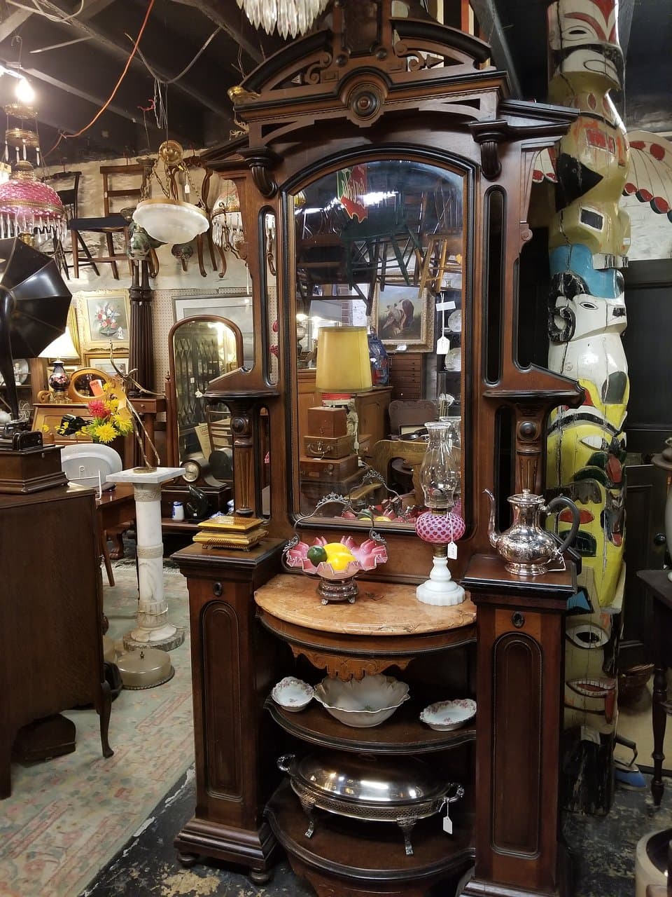 A beautiful walnut hall entry stand. 