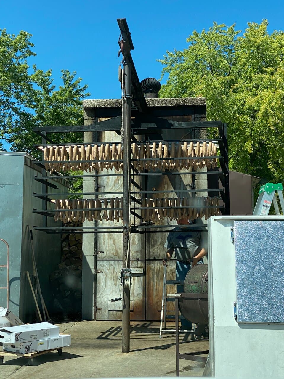 Hanging the sausage.