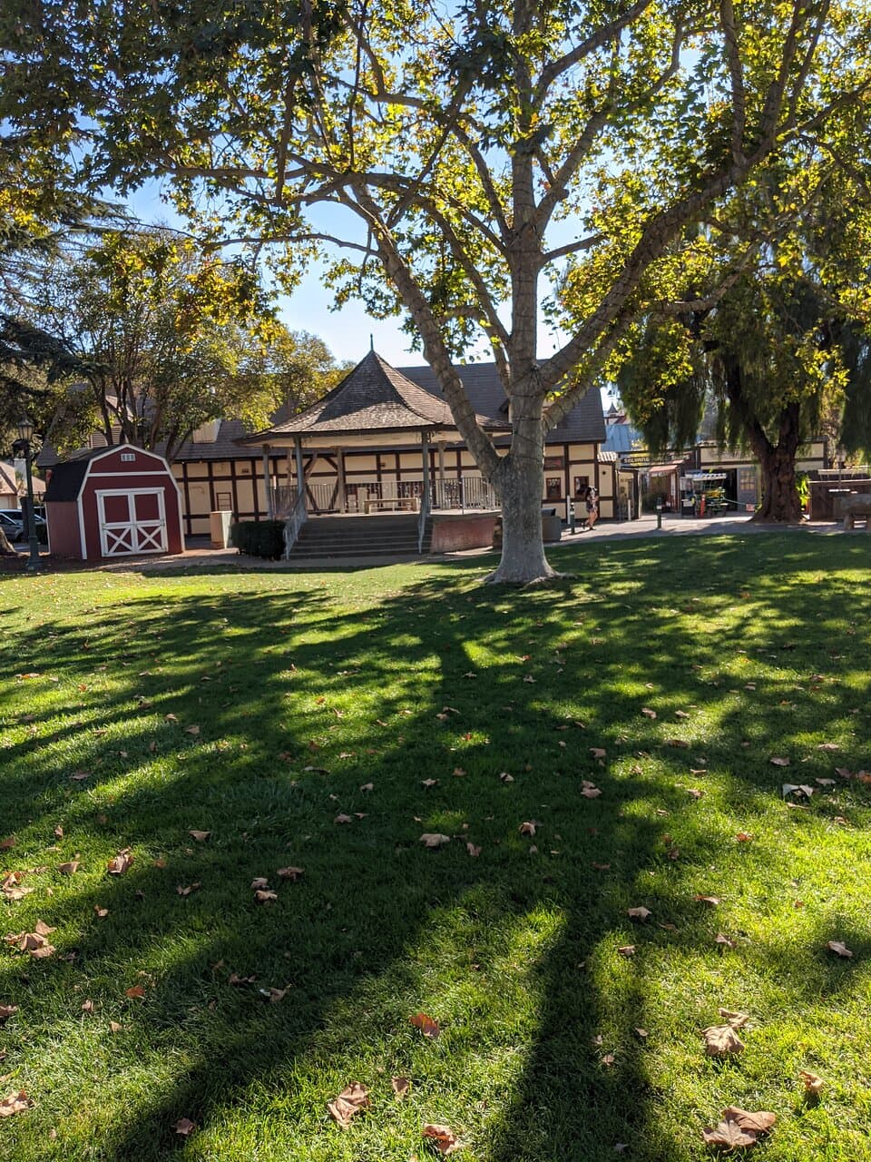 Band stand behind the trees in Solvang Park.