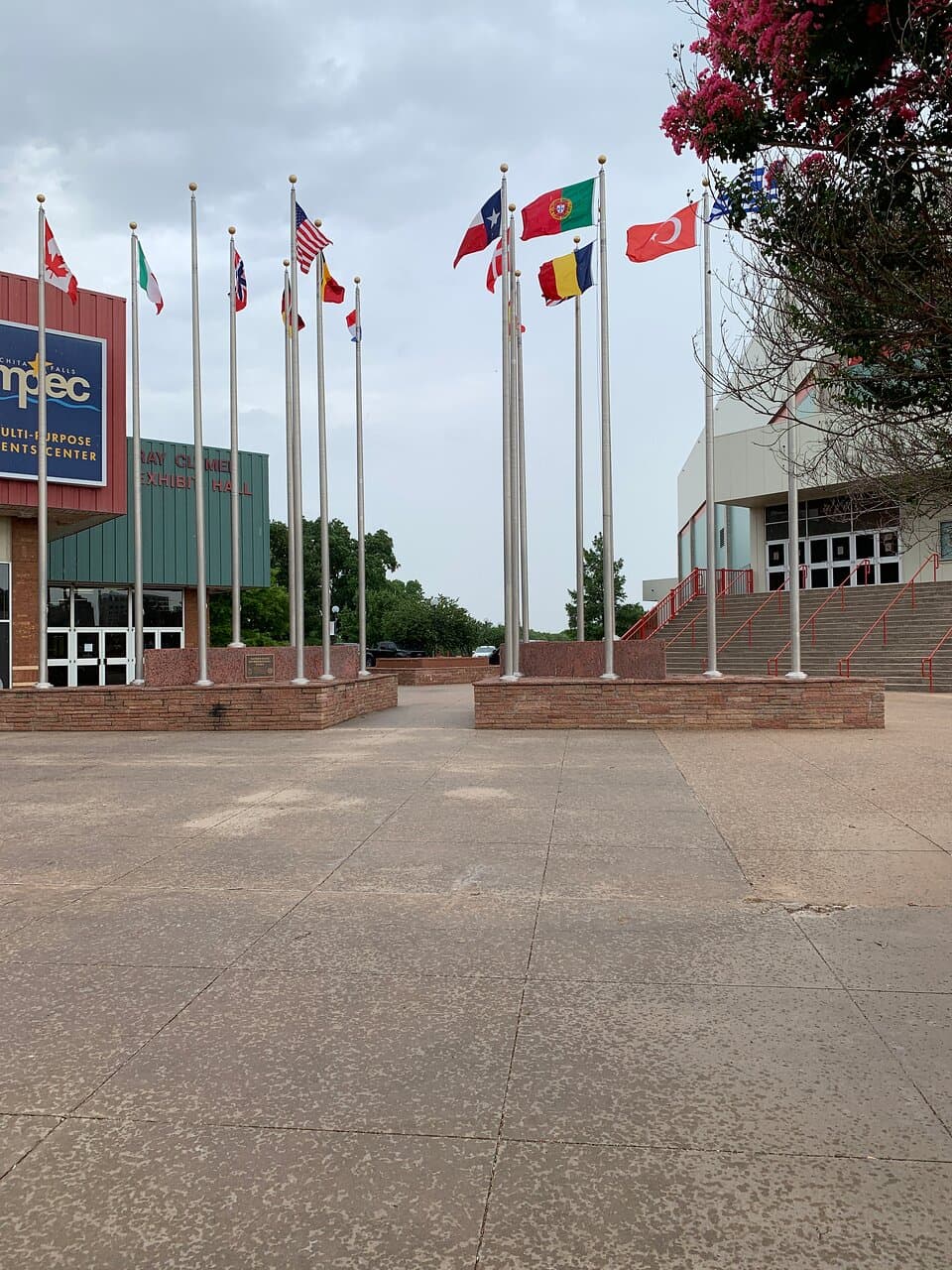 Rotary International Flag Display in the front of the MPEC in Wichita Falls, Texas.