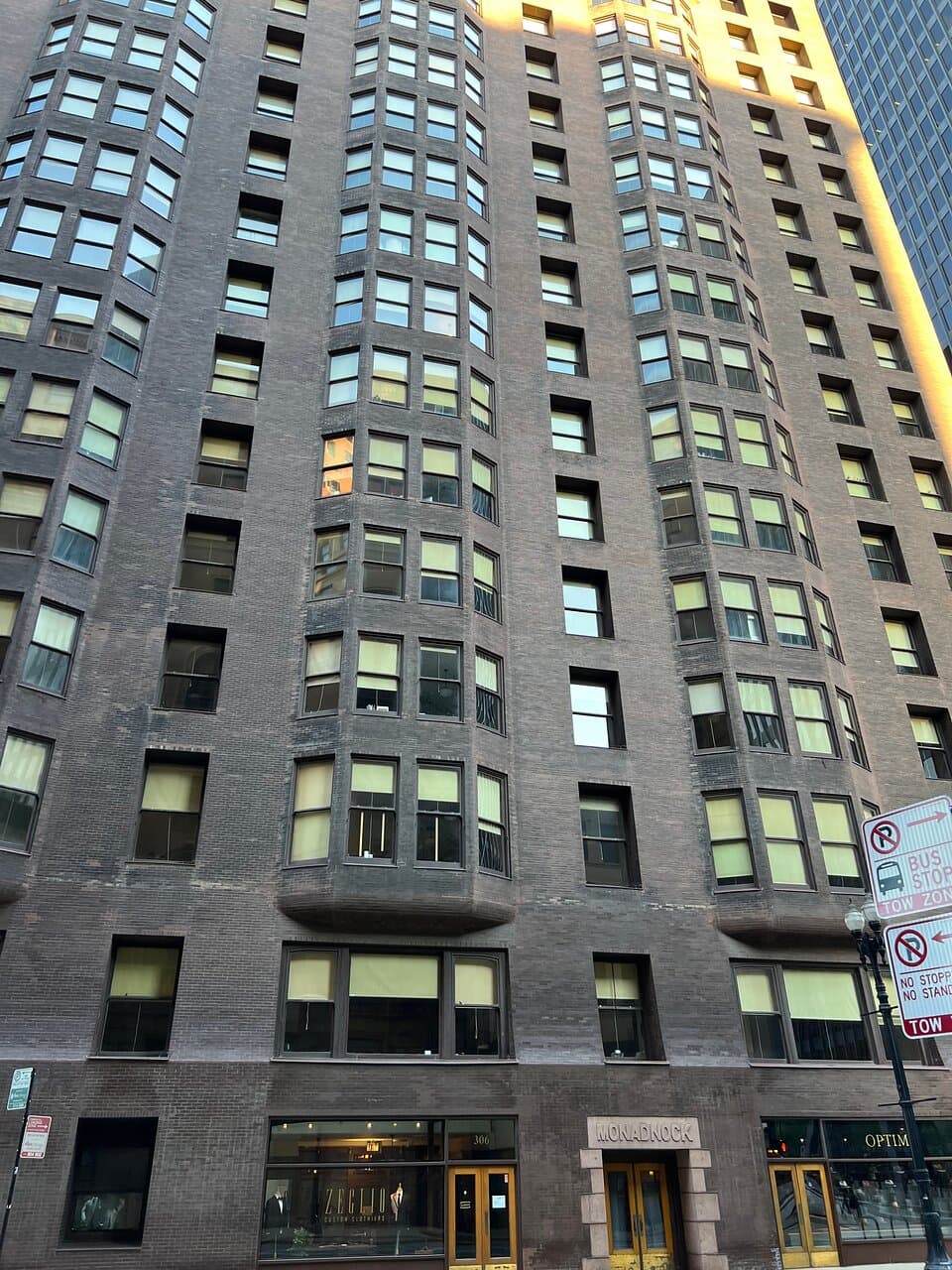 The plain load bearing exterior of the north half