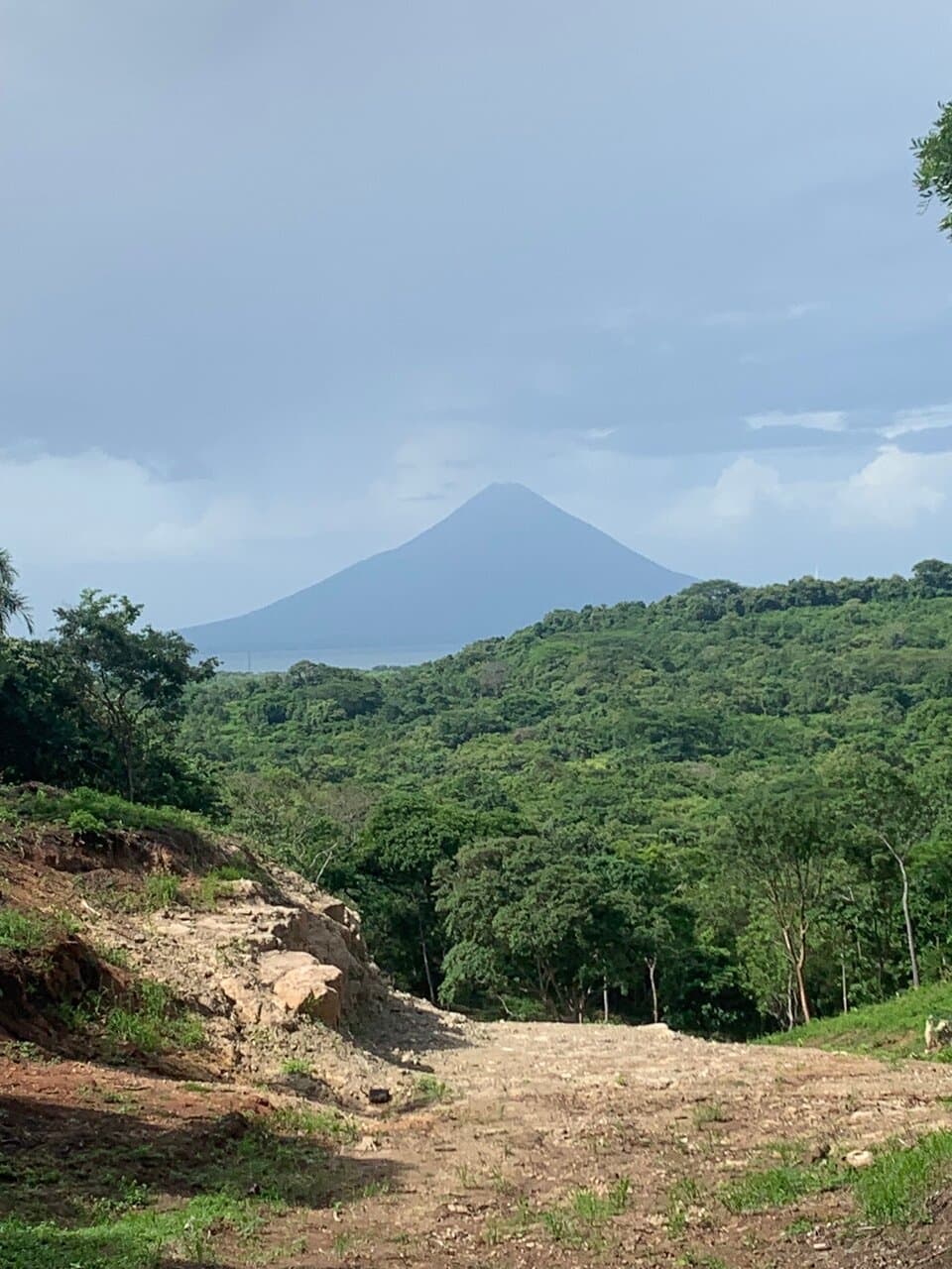 Enjoying the beautiful views of Ometepe while practicing our swing.