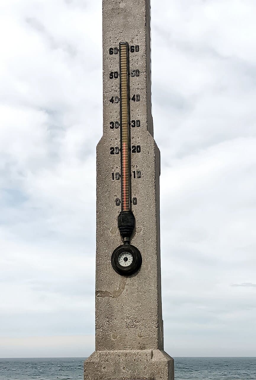 Termómetro, «La Escalerona», playa de San Lorenzo, Gijón, Principado de Asturias, España 