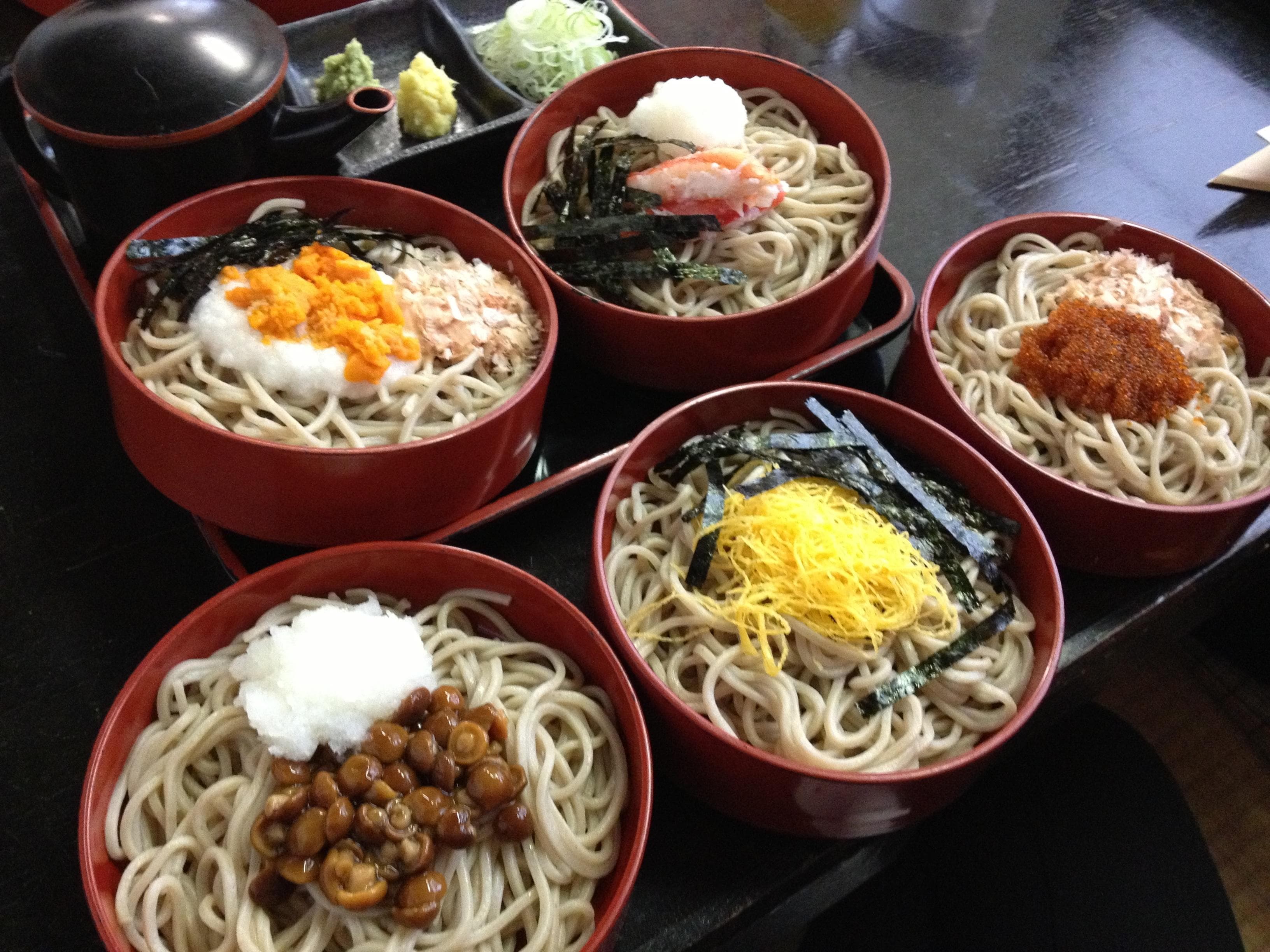 Five dish soba unstacked