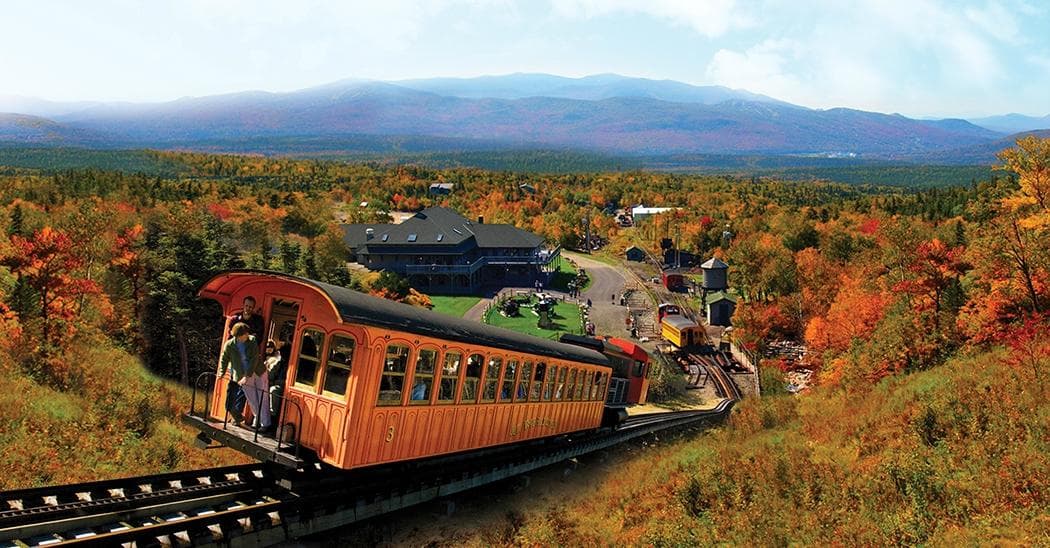 Cog Railway biodiesel climbs Mount Washington leaving  Marshfield Base Station behind in Fall