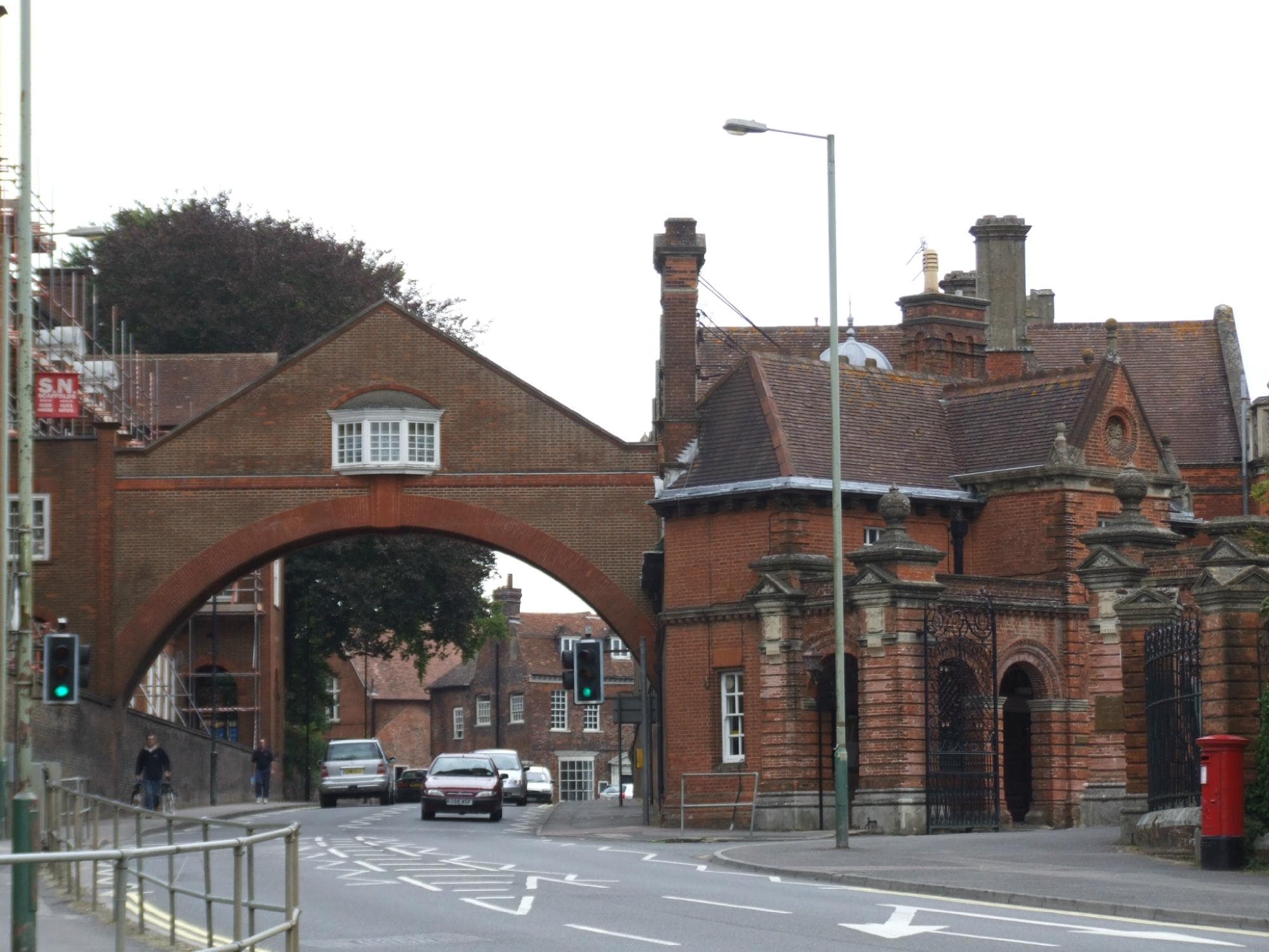 The bridge at the College, turn left here if travelling from the west for free parking