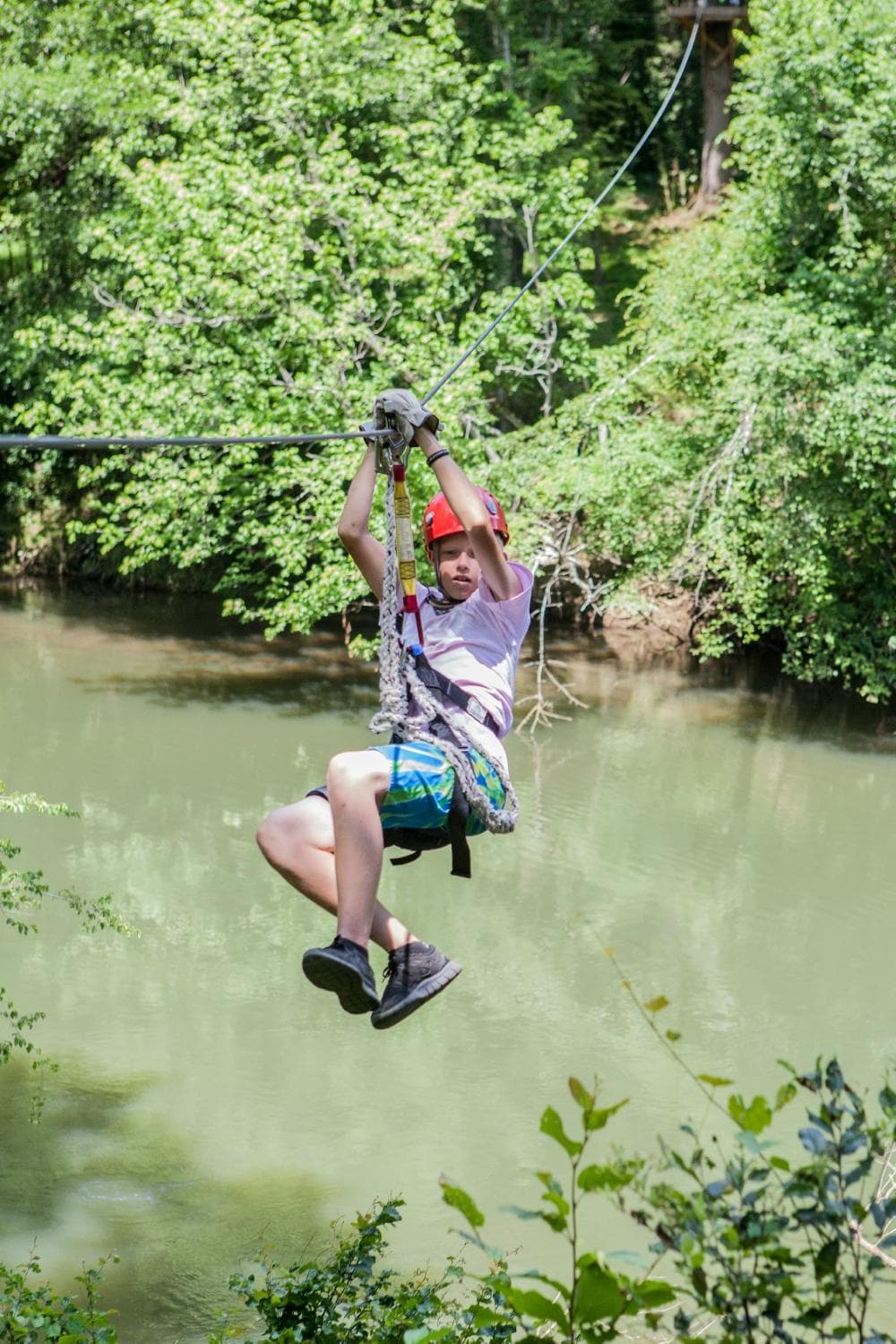 Zipline across the Catawba River. Coming in for a Ground Landing!