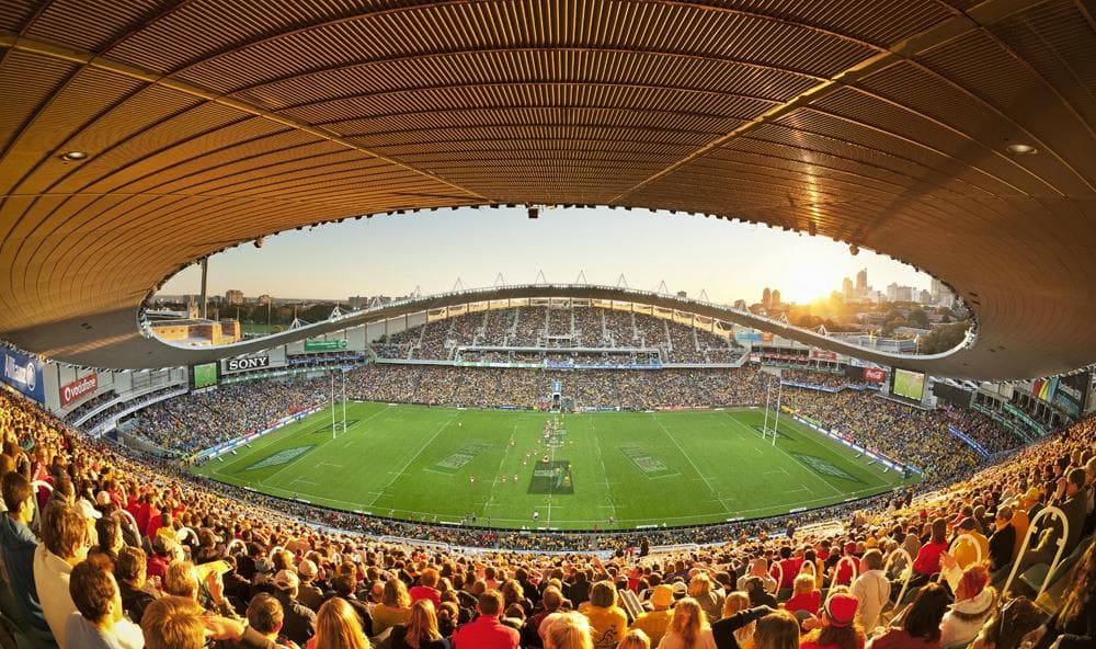 Golden sunset behind Allianz Stadium at the Wallabies v Wales match (2012).