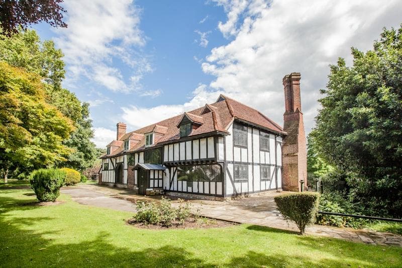 Rare example of timber framed moated medieval manor house Southchurch Hall Southend on Sea