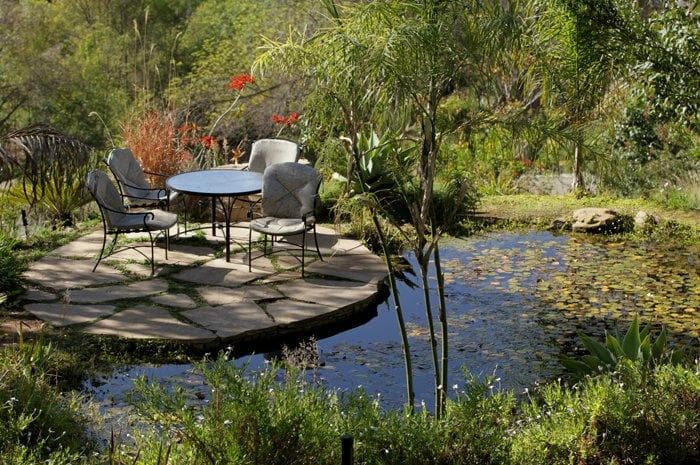 Patio and pond below the Jungle Palapa