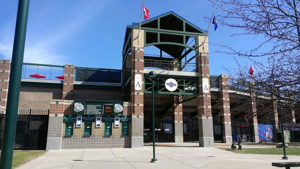 Entrance facing parking lots
