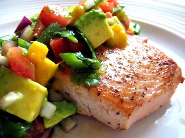 Salmon with mango avocado salsa