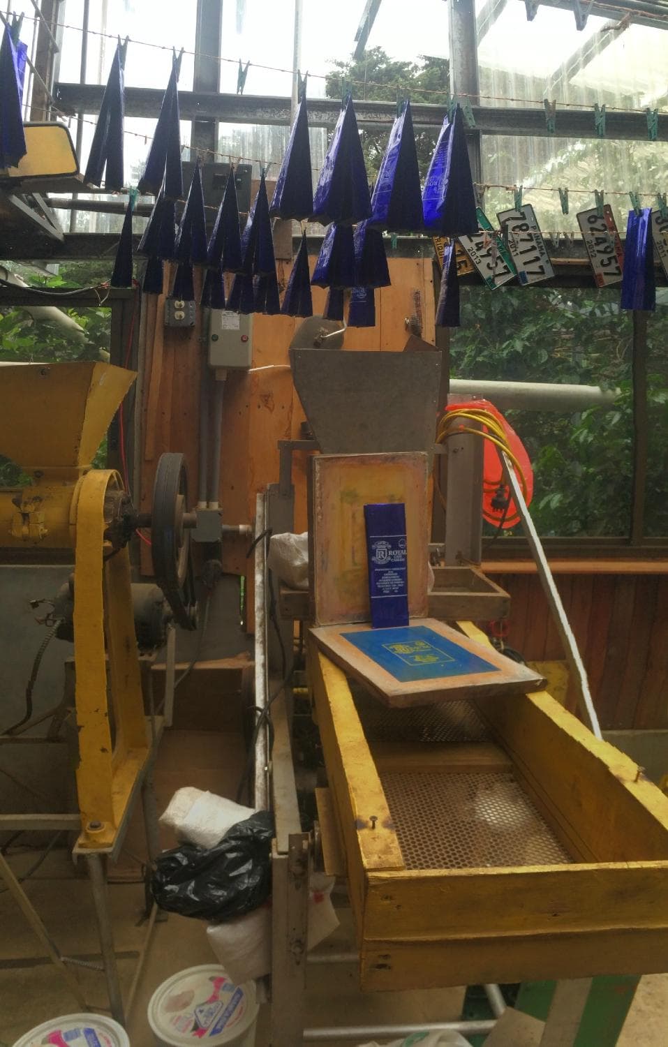 The printing press and bags for the coffee