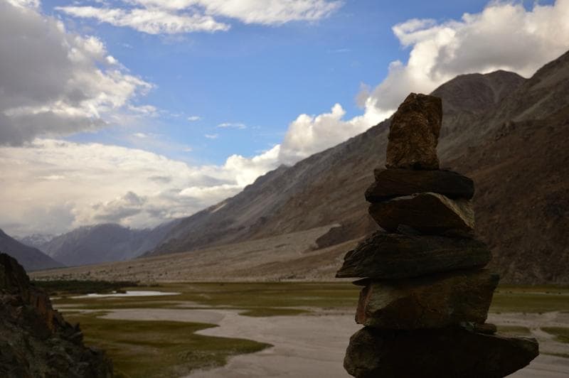 view while hiking. the white stream like seen is sand and not water