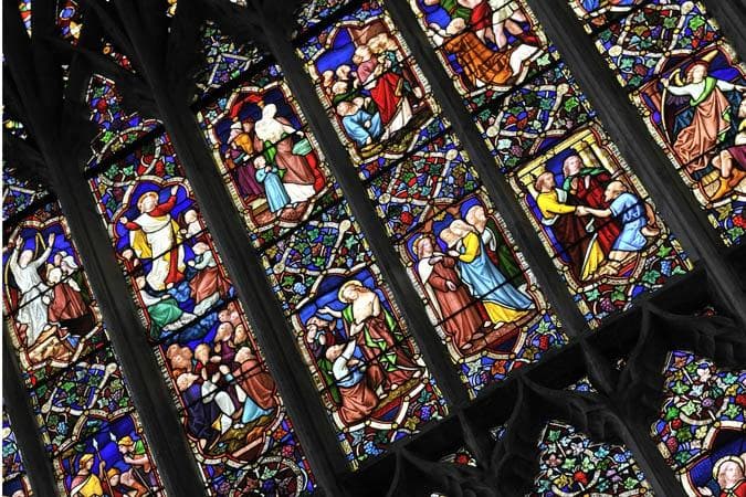 One example of the fine stained glass windows