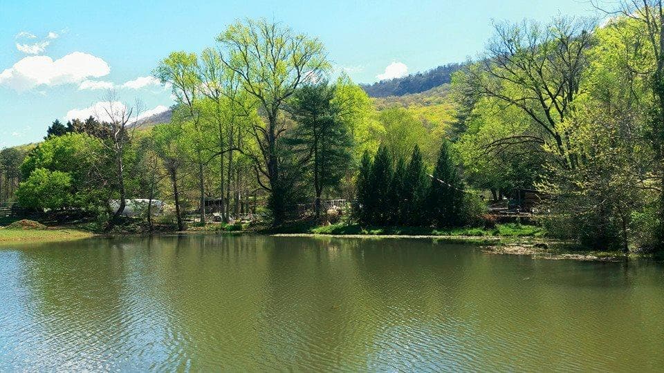 The pond with mountain view.