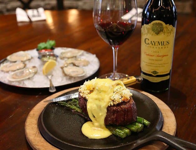 Black Hawk Farms' 10oz Filet, Oscar Style + Fresh oysters + Caymus = #Winning