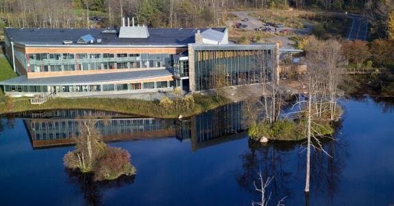 Sapsucker Woods Pond and the Johnson Visitor Center