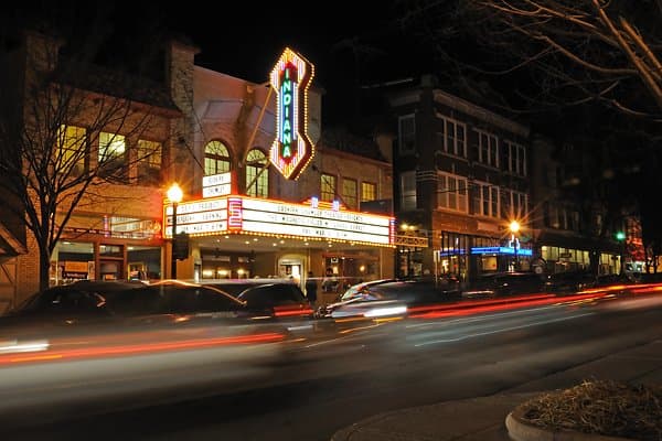 The Buskirk-Chumley Theater at night.
