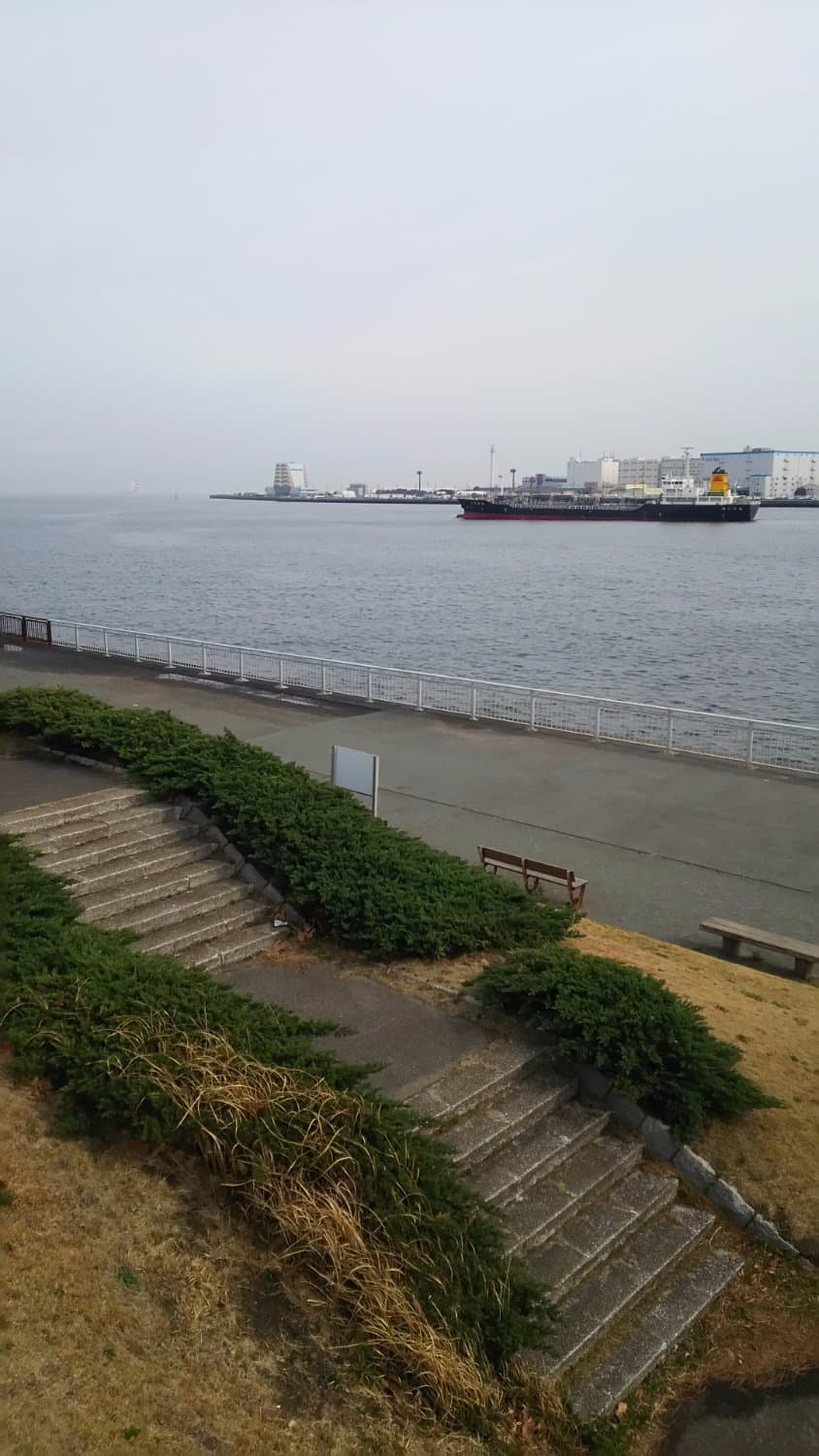 目の前の運河を時々船が通ります