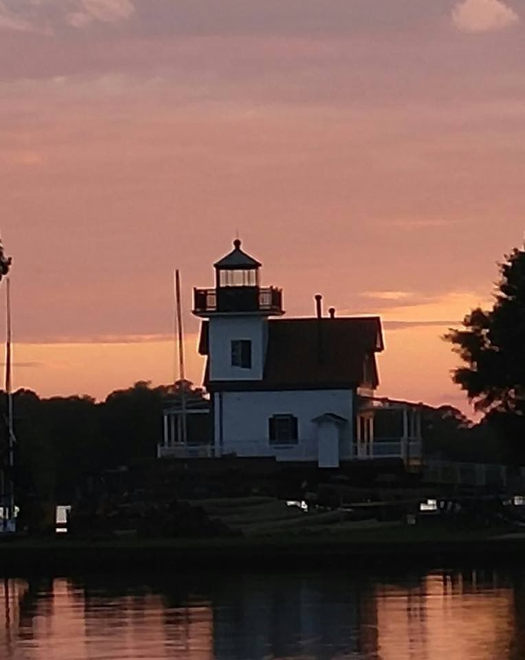 The lighthouse at dusk.