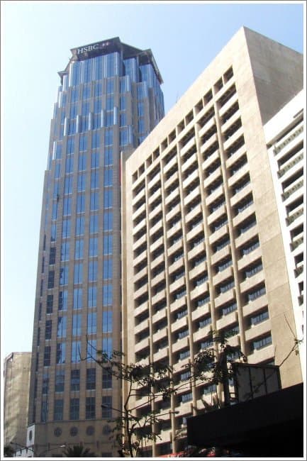 the hiserise blue building along Ayala