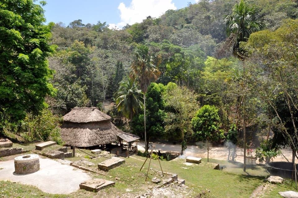 this picture was taken at the very top of the Mayan site, it's view accompanied with the lush fo