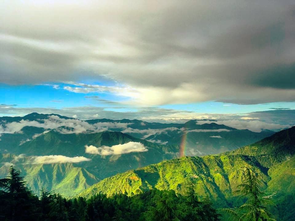Rainbow during sunset.