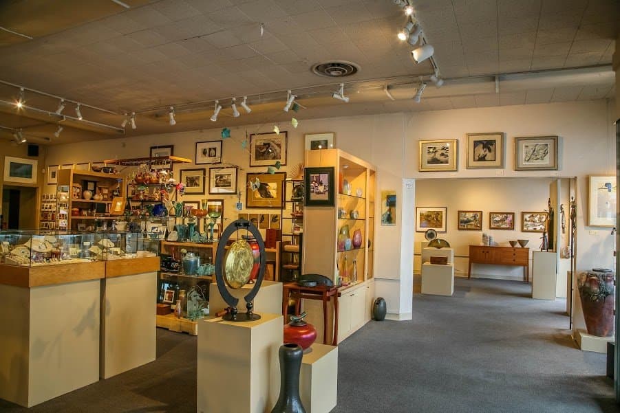 Main craft room with adjacent exhibition space