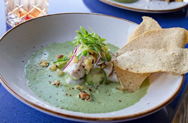 Ceviche and salmon tacos were to die for