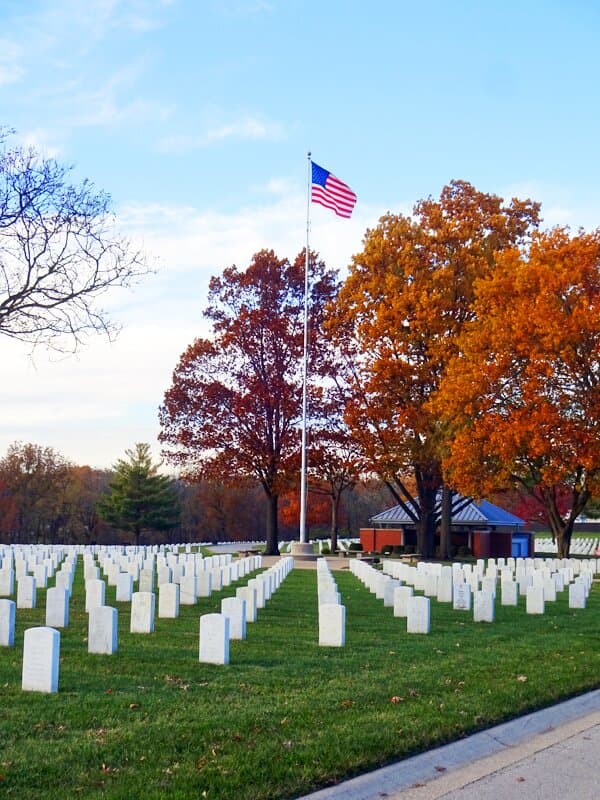 Flag near the center of the cemetery.