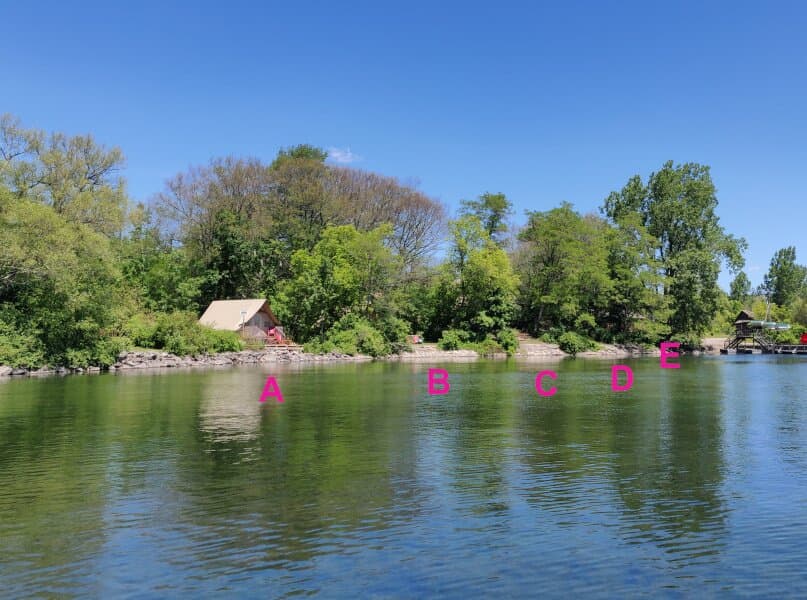 Mallorytown oTENTiks - View of all 5 sites from the water