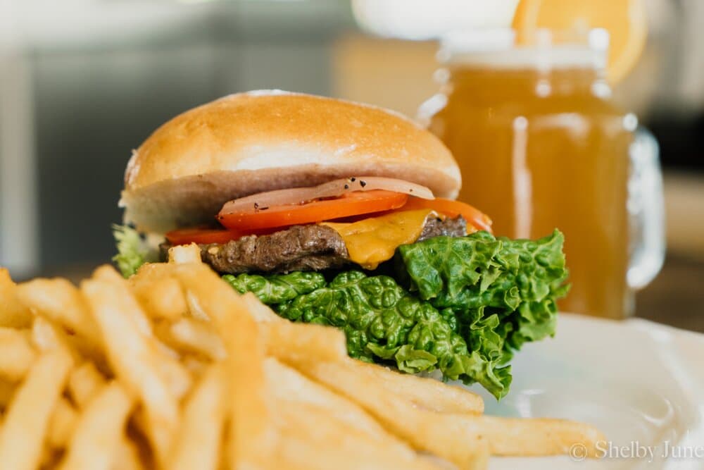 Picazo Burger with crispy fries and a beer!