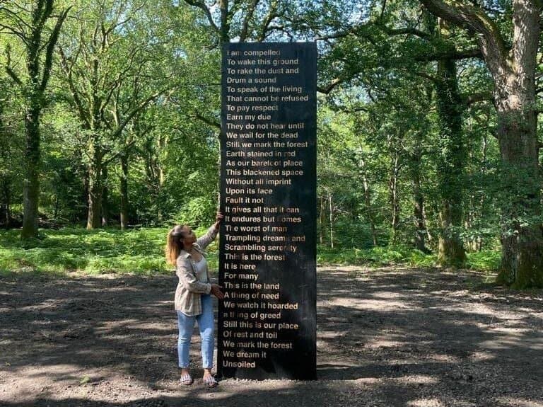 Soil Unsoiled, 2021. This sculpture is a poem by Zakiya Mckenzie, in collaboration with Forest of Dean resident Khady Gueye, that powerfully explores place, land and belonging.