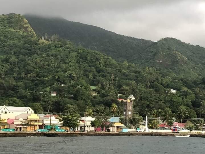 The tall building towered above other buildings is the Sacred Heart Church, Beach Street, Levuka.  This the view of the sleeping Levuka Town, the old Capital of Fiji. 