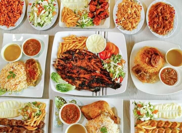 Some meals from the menu، lamb mandy, chicken Mandy, chicken Maqluba, lamb Maqluba, grilled fish, lamb kabab, chicken kabab, ...etc.