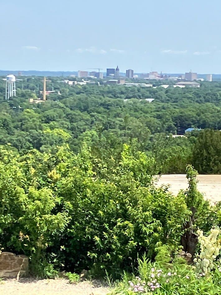 Looking toward downtown Topeka and the Kansas State Capitol.  The June 8, 1966 tornado followed this path through the city.  