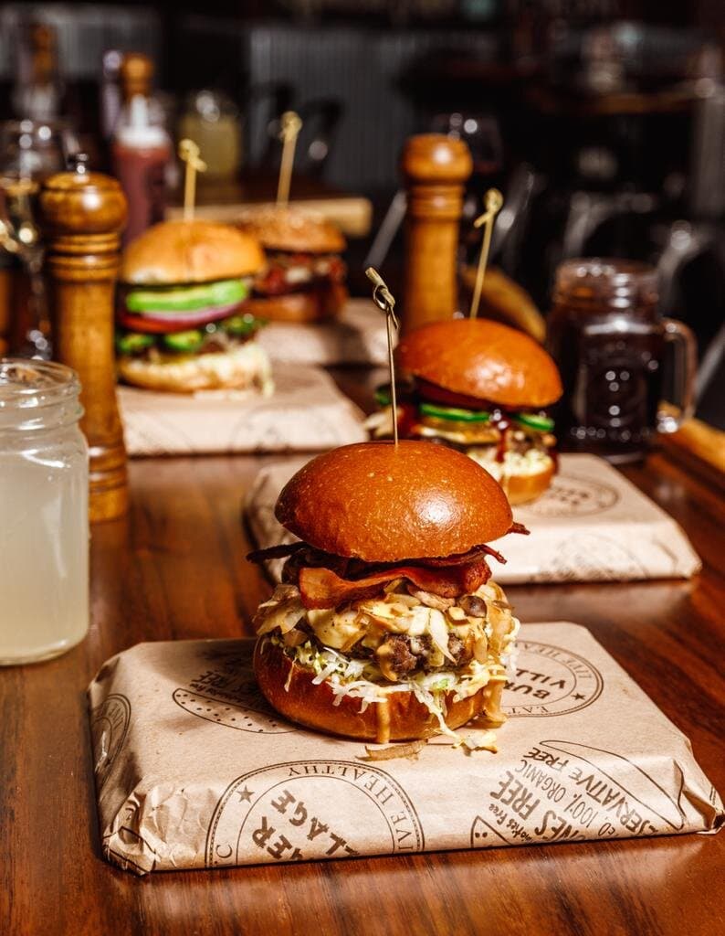 Organic and Exotic Burger
Meat Option - Beef, Elk, Boar, Ostrich, Turkey, Lamb, Bison, Chicken etc. 

Vegan Option - Black Beans, Veggie, Falafel, Impossible, Beyond

Sides such as Fresh Handcut Fries and fresh Hand-battered Onion Rings